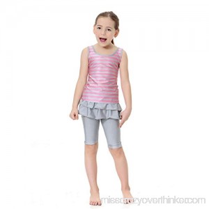 M&A Girls Stripe Sleeveless Swimwear Muslim Two Piece Burkini Swimsuits Pink & Gray B07N8S867T